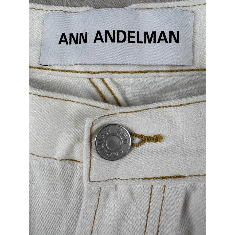 Ann Andelman White Wide Leg Split Hem Denim Jeans Asymmetrical Seams Womens